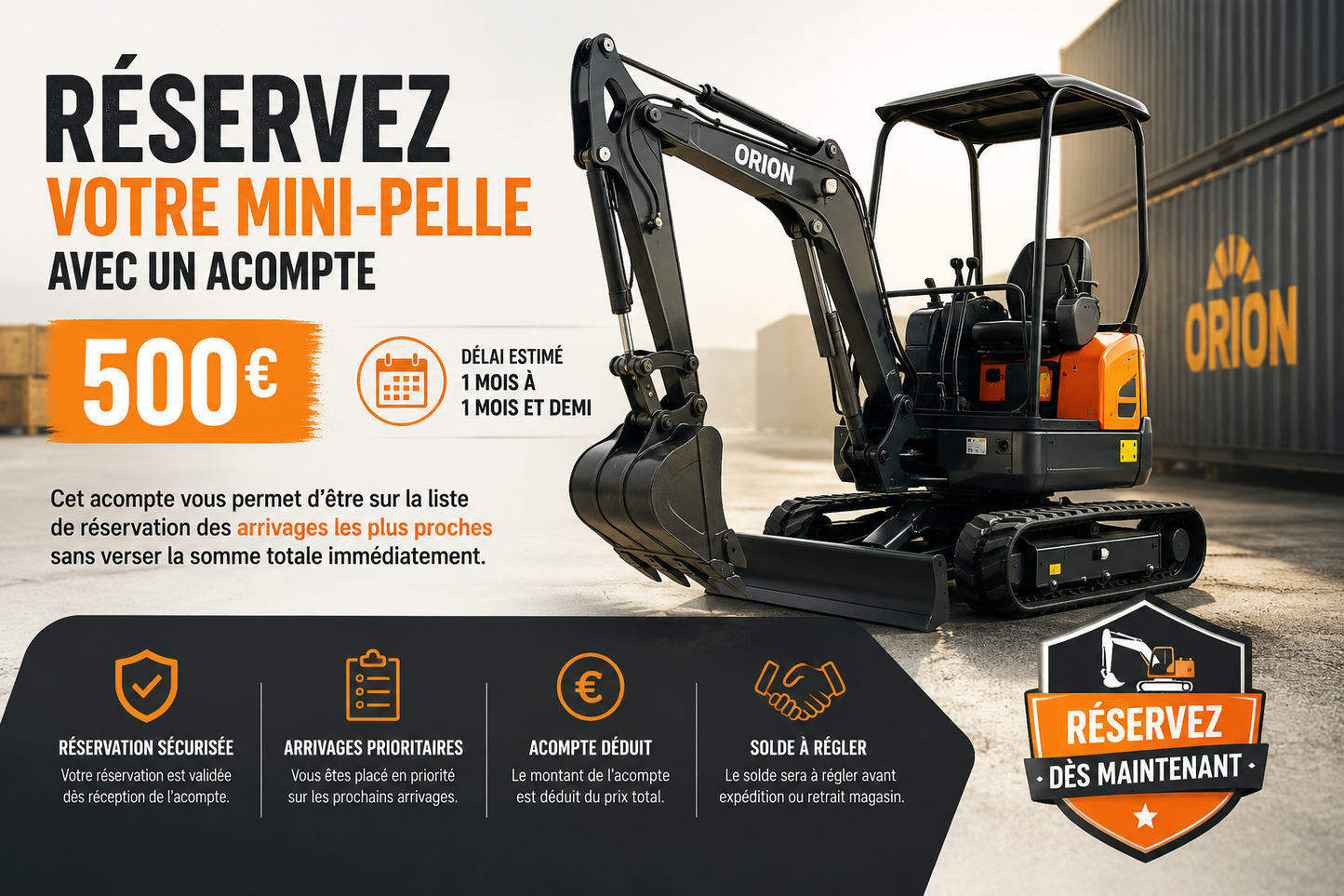 Réservation mini-pelle ORION – Acompte